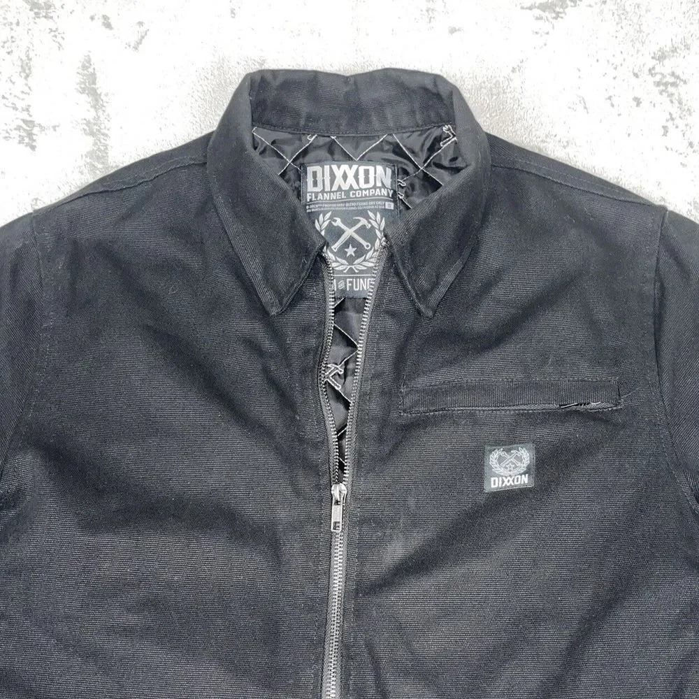Dixxon Flannel Jacket Men's Size Small Full Zip Quilted‎ Lined Solid Black EUC